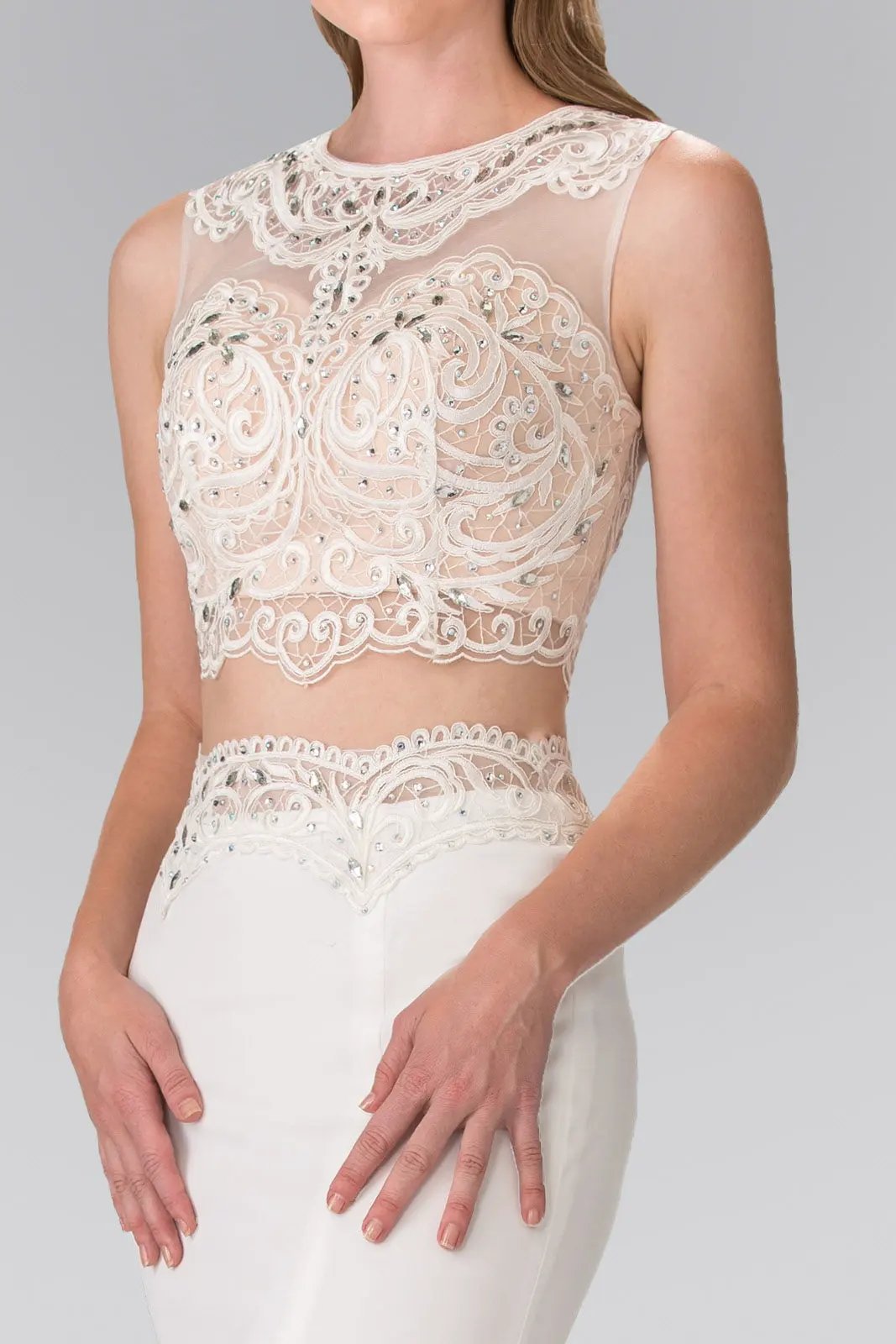 Two-Piece Prom Dress with Embellished Lace Top by Tux-USA
