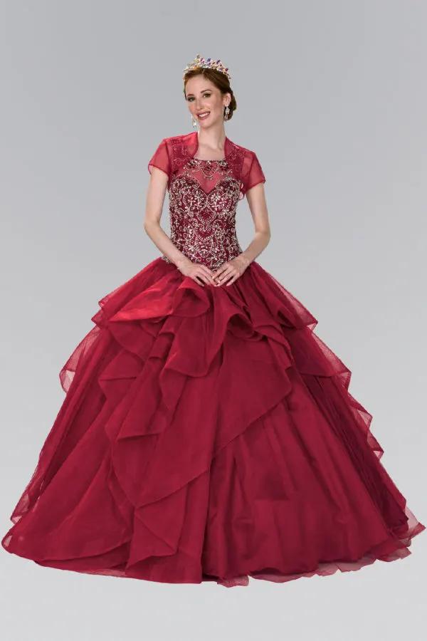 Full Beaded Bodice Illusion Sweethearted Ball Gown /w Bolero by Tux-USA