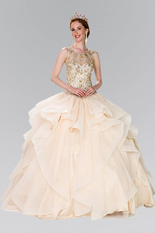 Full Beaded Bodice Illusion Sweethearted Ball Gown /w Bolero by Tux-USA