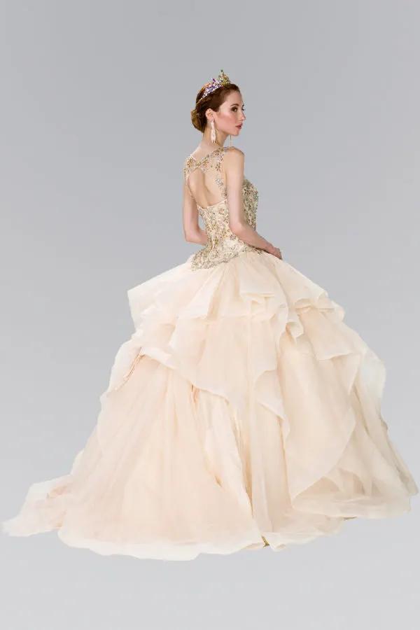 Full Beaded Bodice Illusion Sweethearted Ball Gown /w Bolero by Tux-USA