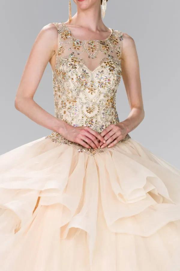 Full Beaded Bodice Illusion Sweethearted Ball Gown /w Bolero by Tux-USA