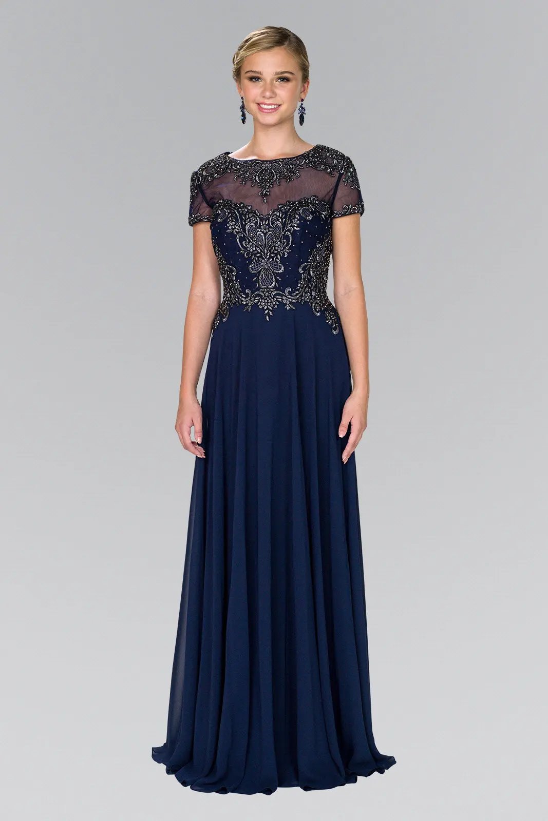Chiffon A-Line Long Dress with Embroidery and Beads by Tux-USA