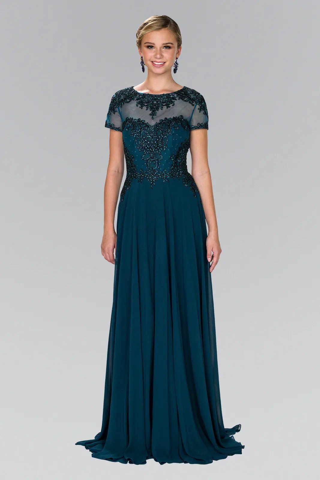 Chiffon A-Line Long Dress with Embroidery and Beads by Tux-USA