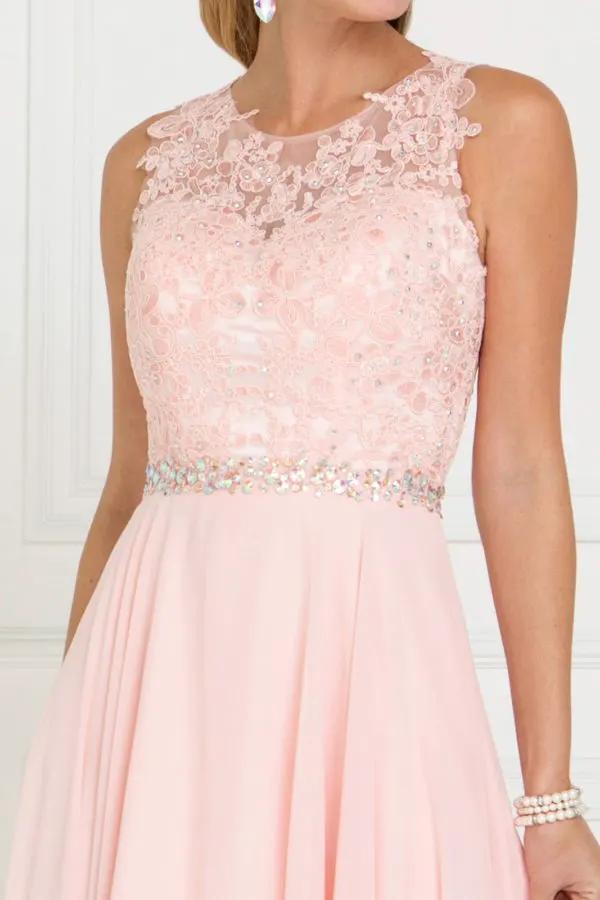 Jewel Embellished Lace Top Chiffon Long Dress by Tux-USA