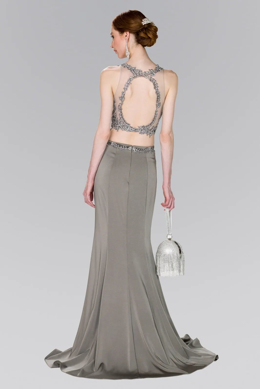 Full Embroidered Top Jersey Two-Piece Long Dress by Tux-USA