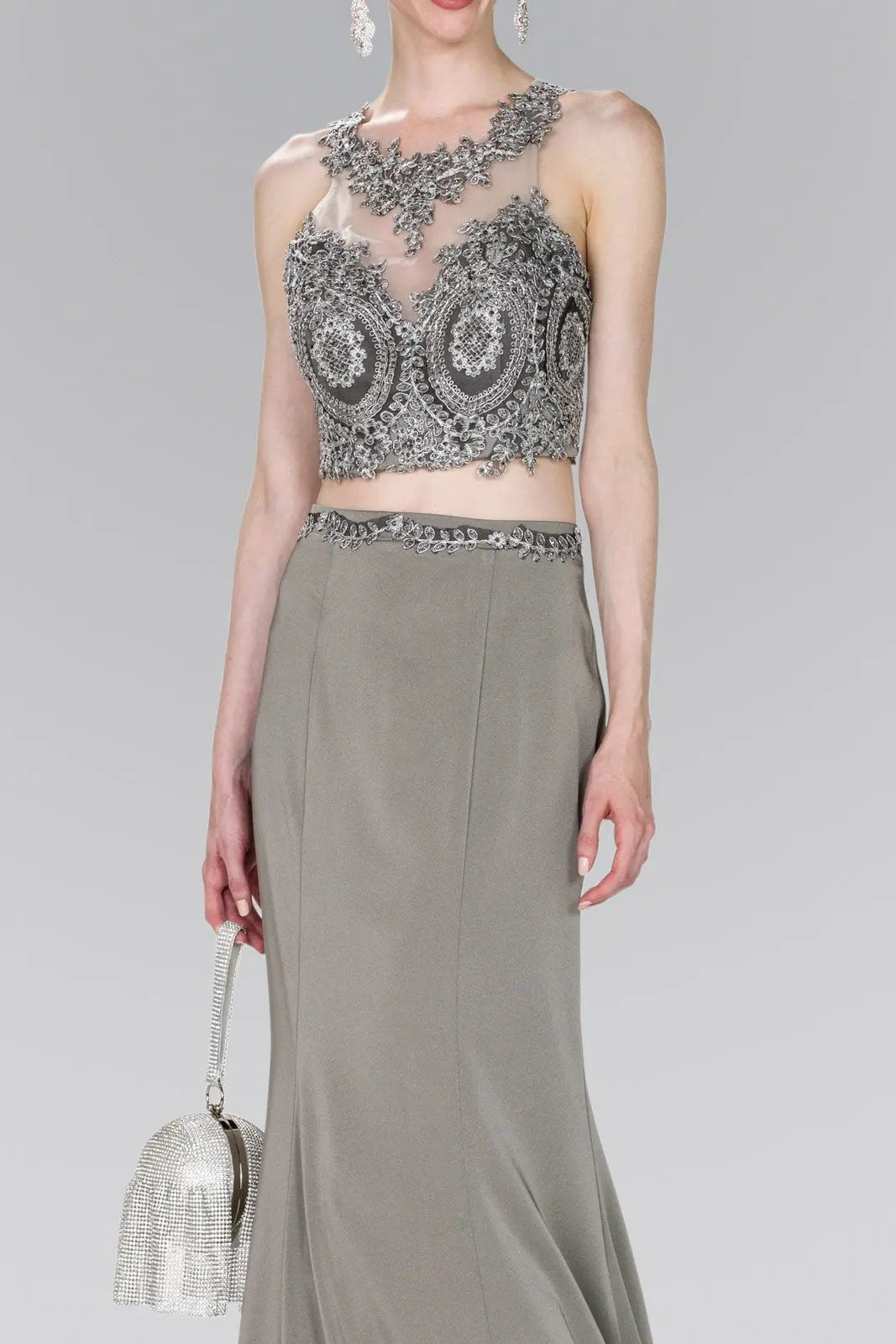 Full Embroidered Top Jersey Two-Piece Long Dress by Tux-USA
