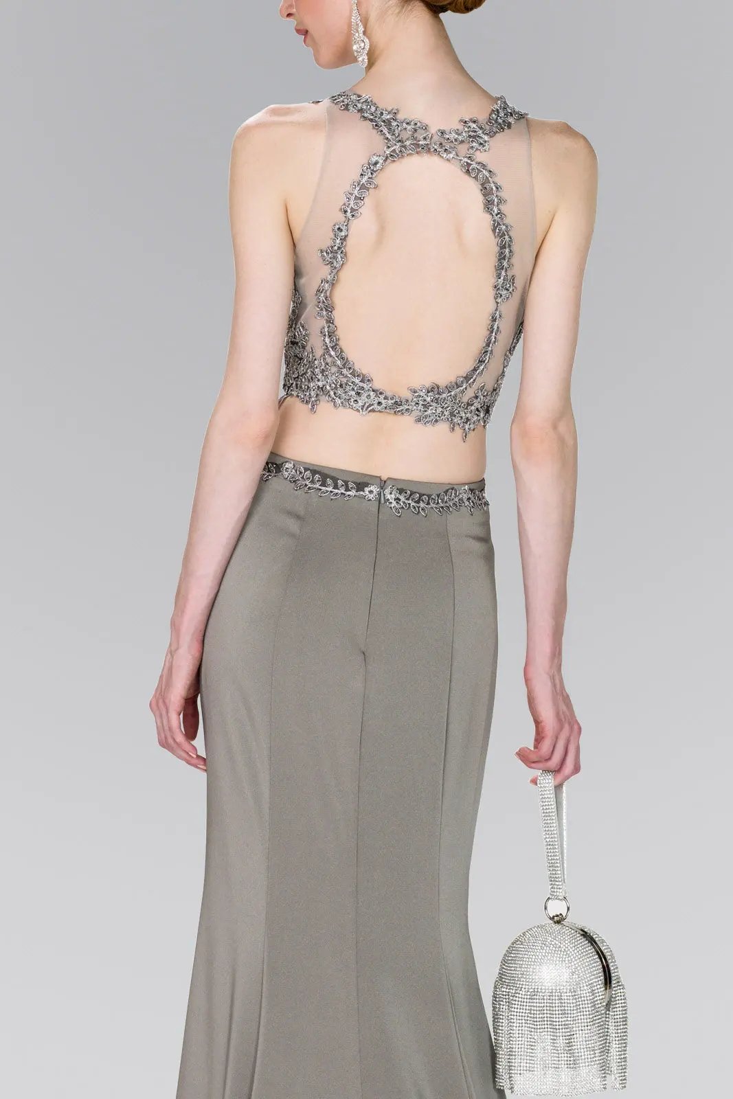Full Embroidered Top Jersey Two-Piece Long Dress by Tux-USA