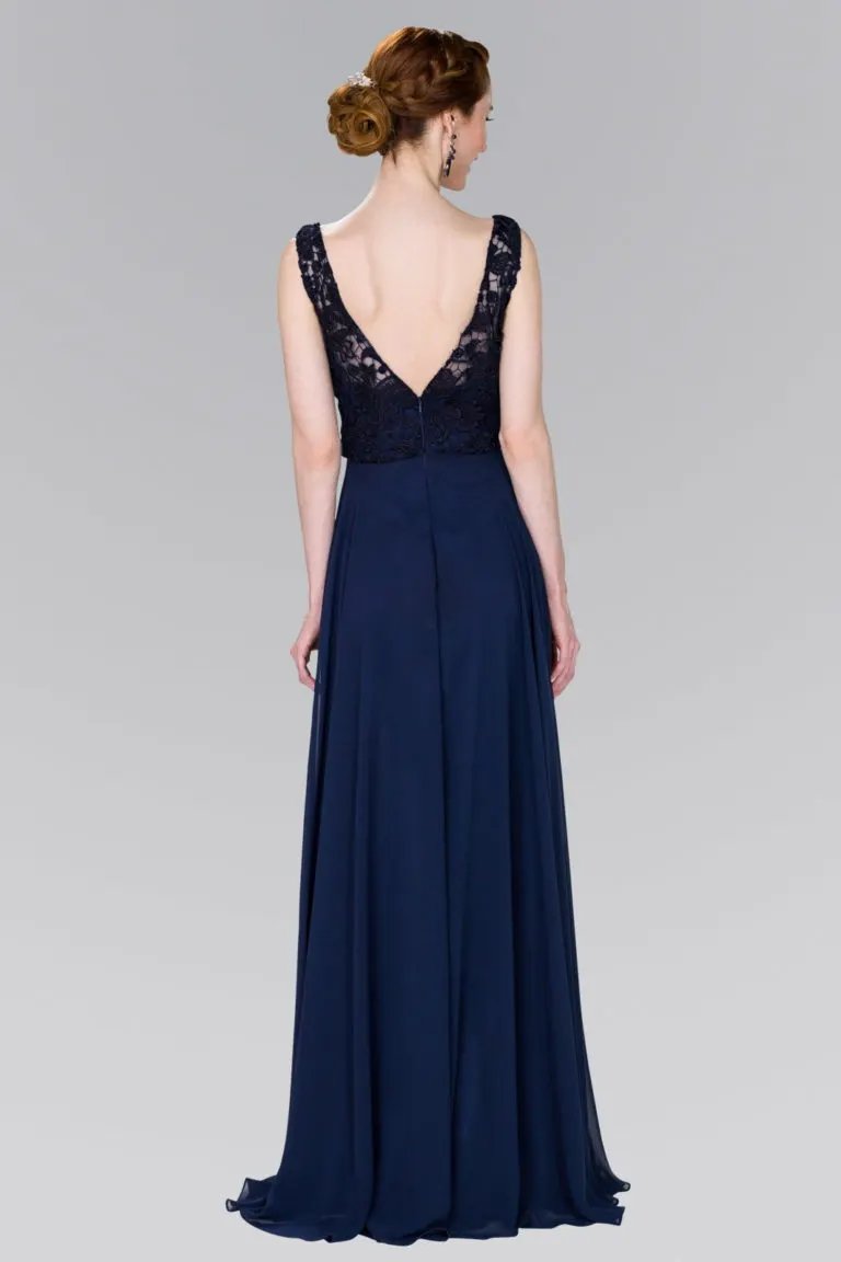 Lace Top Chiffon Long Dress Accented by Jewels on the Waist by Tux-USA