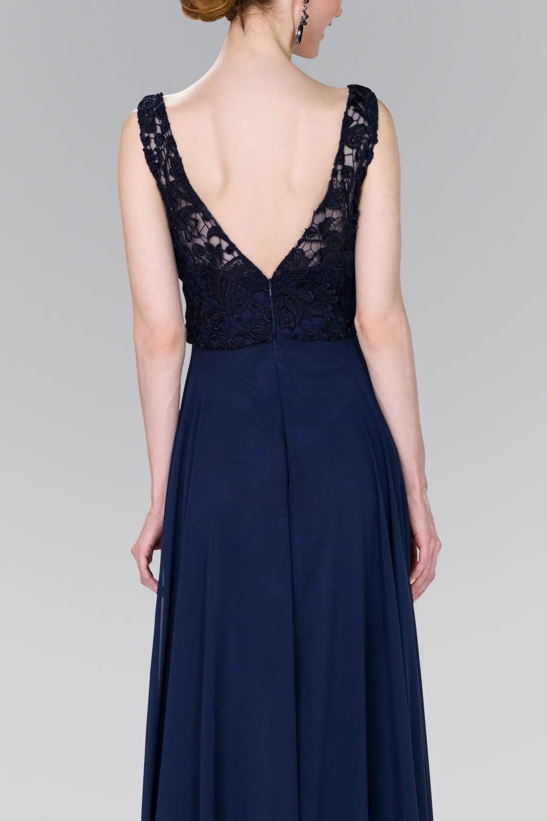 Lace Top Chiffon Long Dress Accented by Jewels on the Waist by Tux-USA