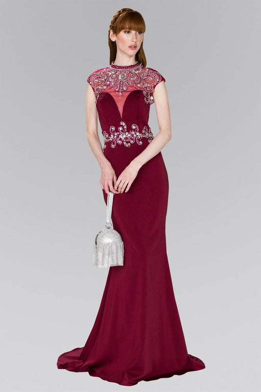 Rome Jersey Trumpet Long Dress with Jewel Embellished by Tux-USA