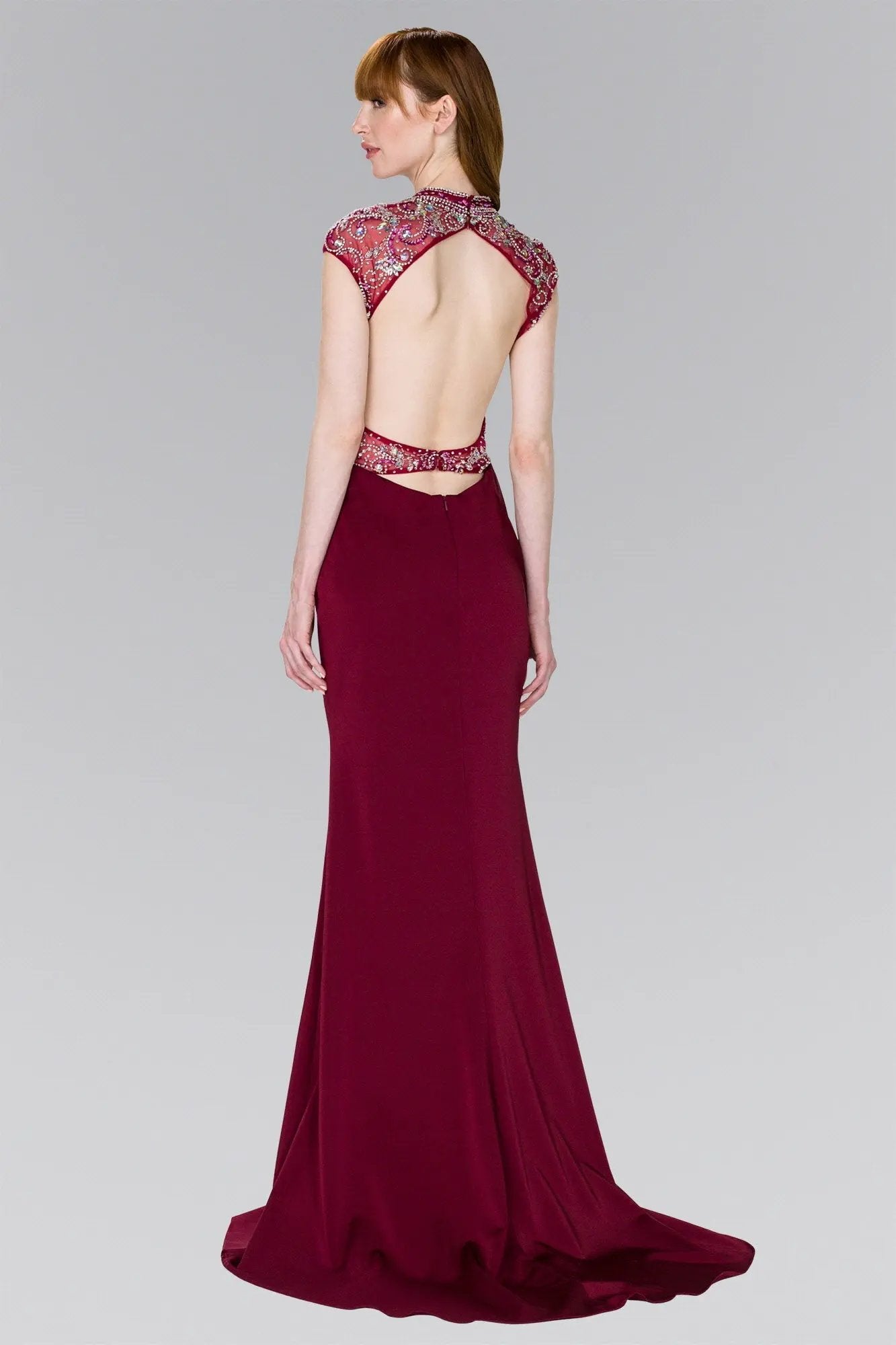 Rome Jersey Trumpet Long Dress with Jewel Embellished by Tux-USA