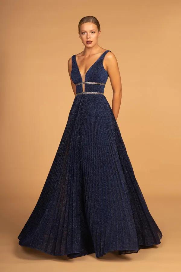 Metallic Jewel V-Back Long Dress by Tux-USA