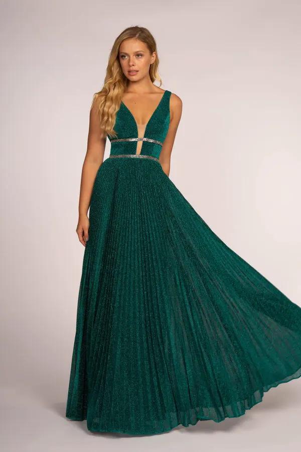 Metallic Jewel V-Back Long Dress by Tux-USA