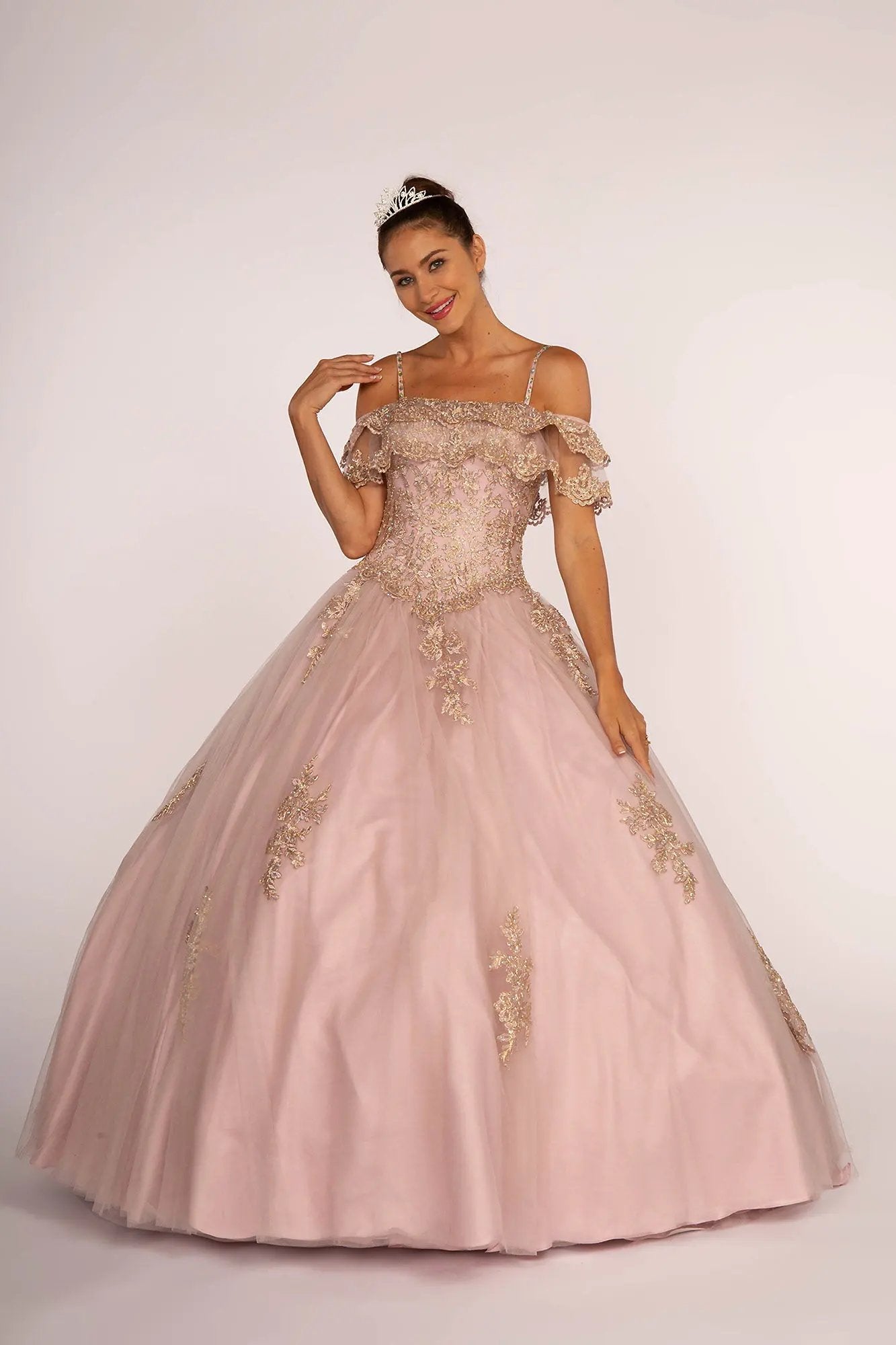 Off-the-Shoulder Embroidered Mesh Ball Gown by Tux-USA