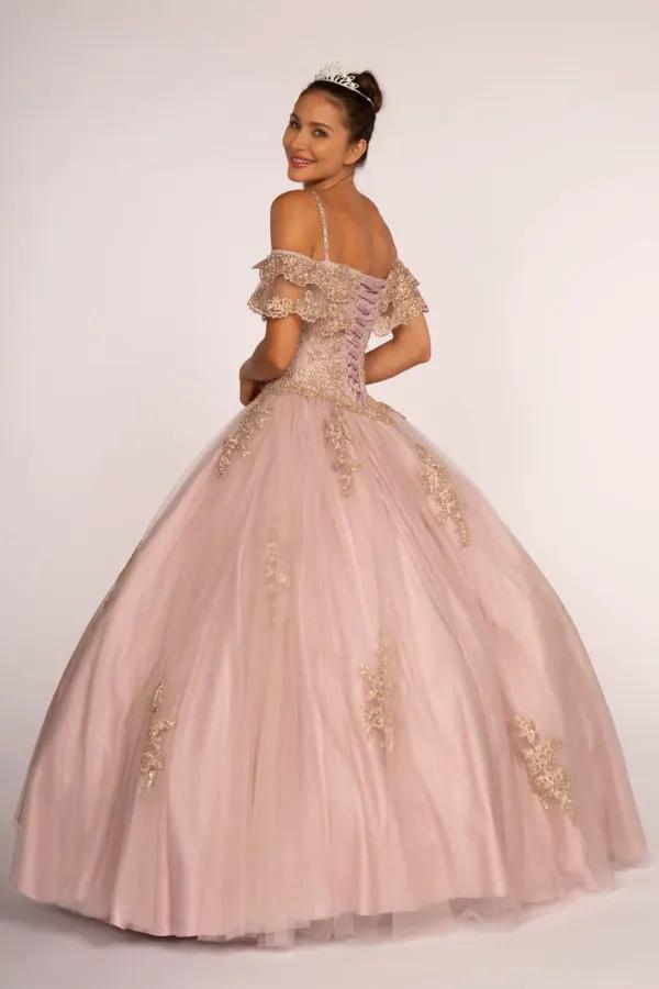 Off-the-Shoulder Embroidered Mesh Ball Gown by Tux-USA