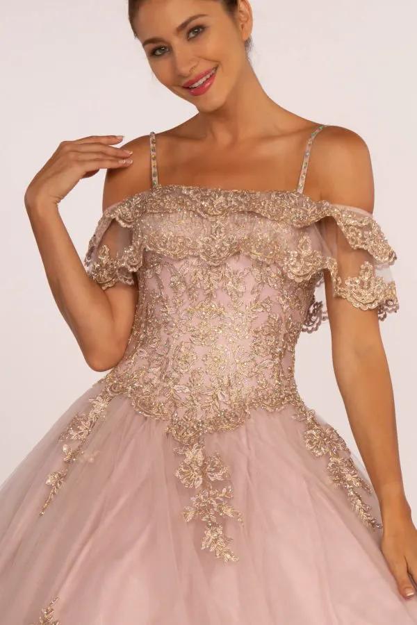Off-the-Shoulder Embroidered Mesh Ball Gown by Tux-USA