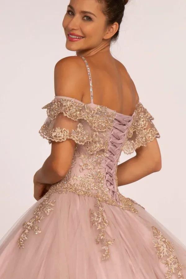 Off-the-Shoulder Embroidered Mesh Ball Gown by Tux-USA