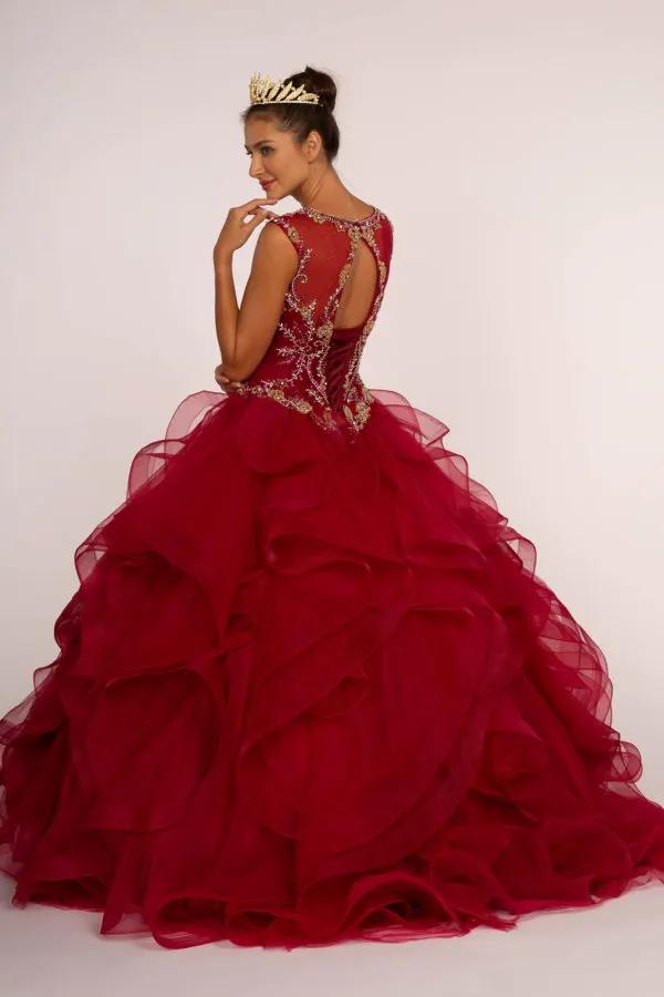 Beads Embellished Bodice Tulle Ball Gown w/ Multi-Layered Ruffle Skirt by Tux-USA