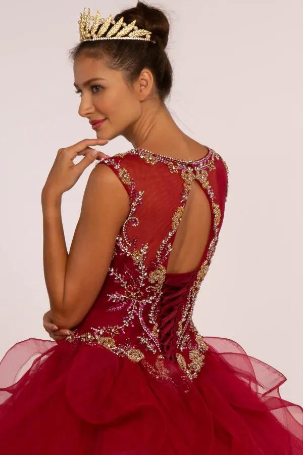 Beads Embellished Bodice Tulle Ball Gown w/ Multi-Layered Ruffle Skirt by Tux-USA