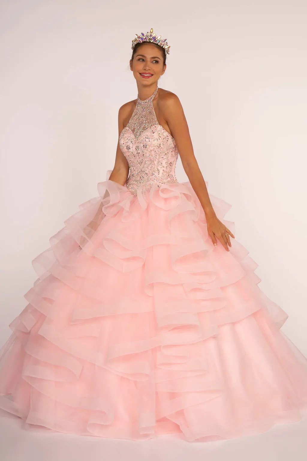 Beads and Jewel Embellished Halter Neck Quinceanera Dress by Tux-USA