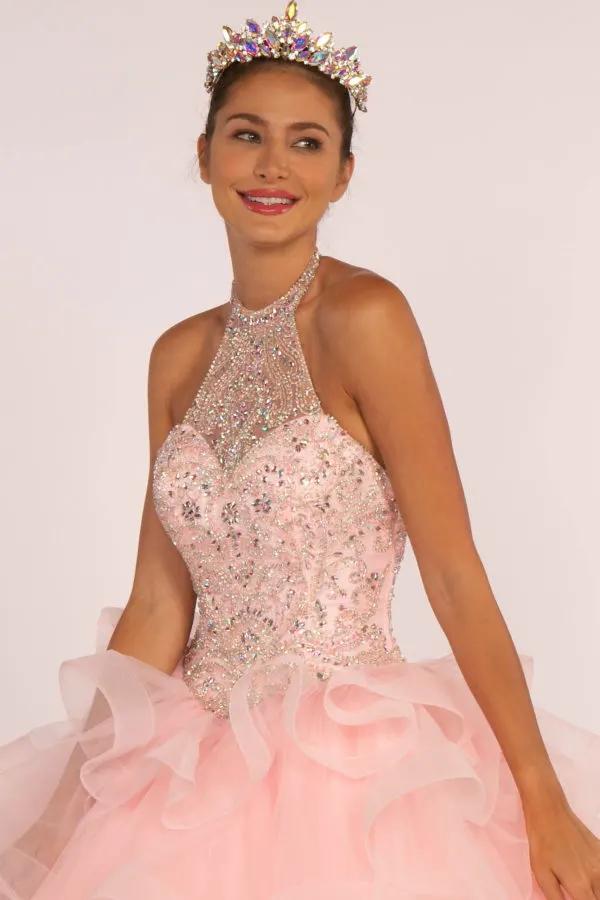 Beads and Jewel Embellished Halter Neck Quinceanera Dress by Tux-USA