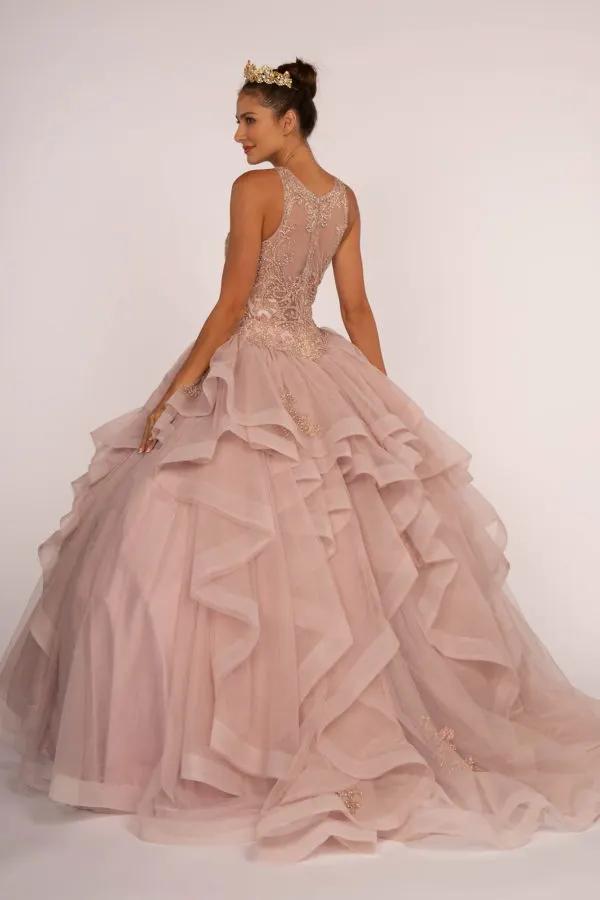 Full Embroidered Bodice w/ Rhinestones Multi-Layered Ruffle Skirt Ball Gown by Tux-USA