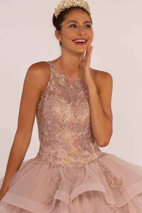Full Embroidered Bodice w/ Rhinestones Multi-Layered Ruffle Skirt Ball Gown by Tux-USA