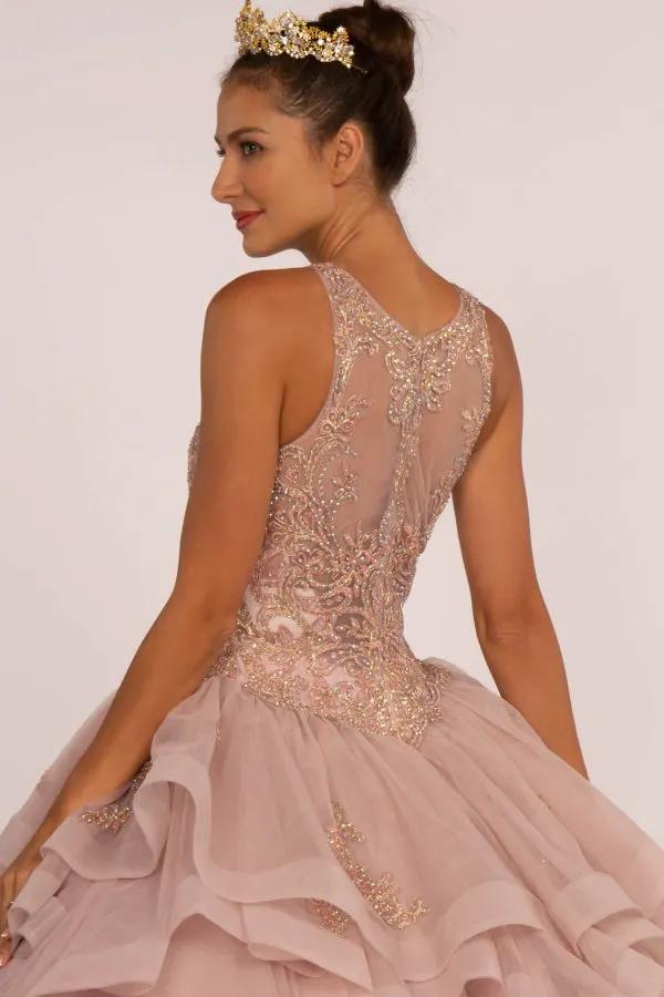 Full Embroidered Bodice w/ Rhinestones Multi-Layered Ruffle Skirt Ball Gown by Tux-USA