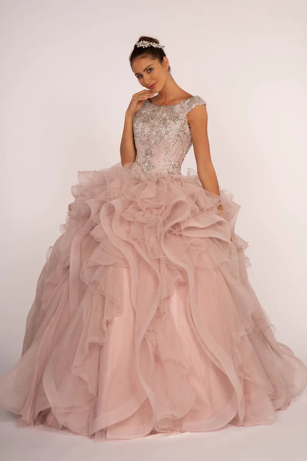Beads and Sequin Embellished Bodice Boat Neck Ball Gown by Tux-USA
