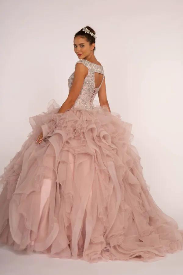 Beads and Sequin Embellished Bodice Boat Neck Ball Gown by Tux-USA