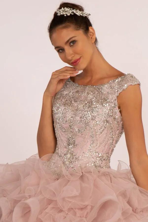 Beads and Sequin Embellished Bodice Boat Neck Ball Gown by Tux-USA