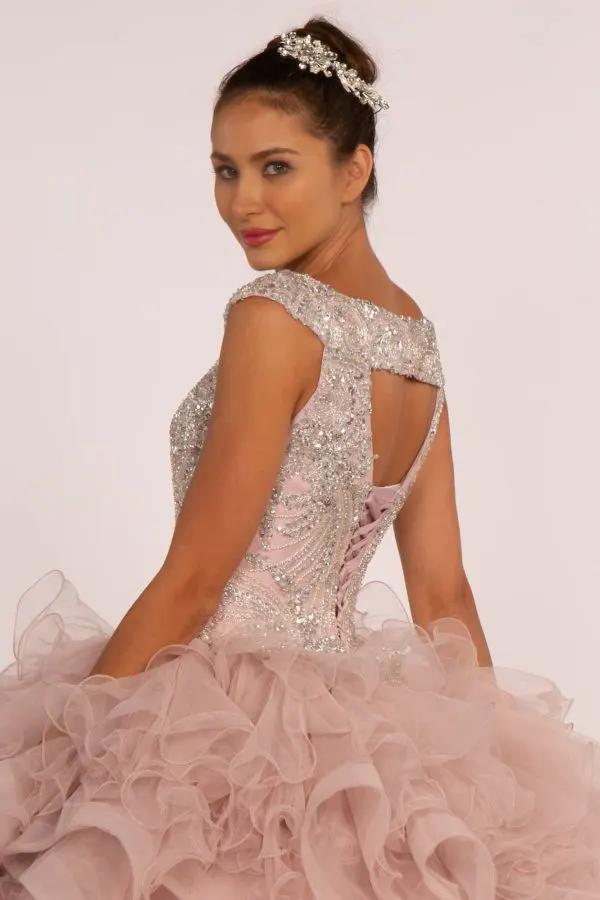 Beads and Sequin Embellished Bodice Boat Neck Ball Gown by Tux-USA