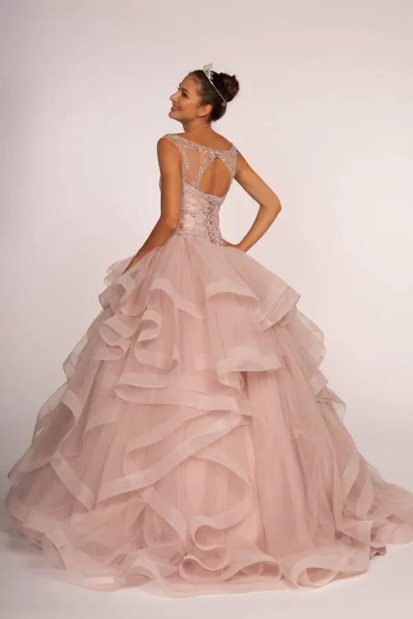 Jewel Embellished Boat Neck Multi-Layered Skirt Ball Gown by Tux-USA