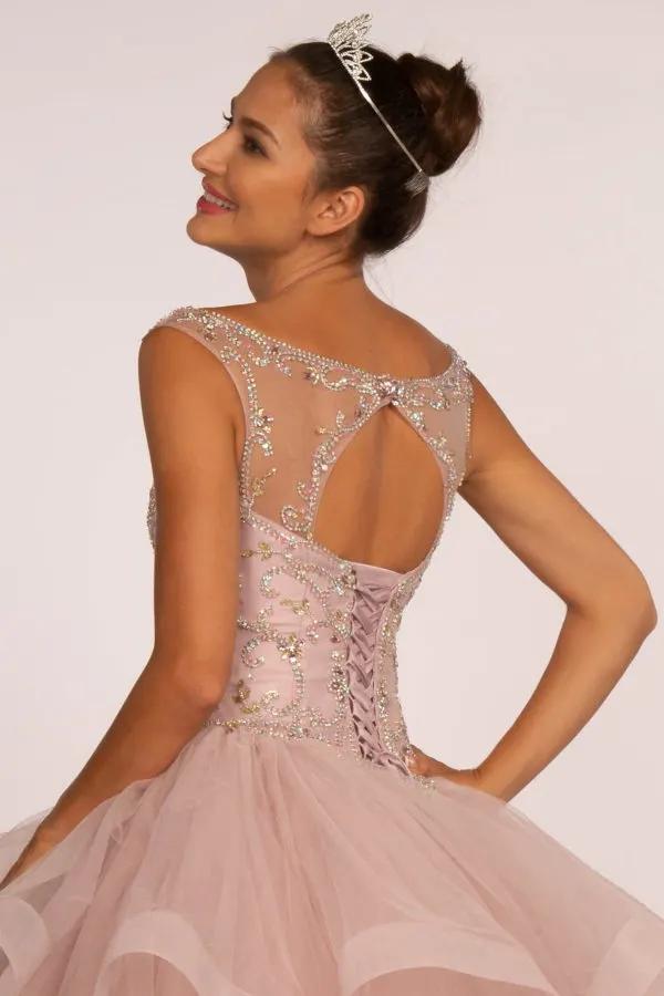 Jewel Embellished Boat Neck Multi-Layered Skirt Ball Gown by Tux-USA
