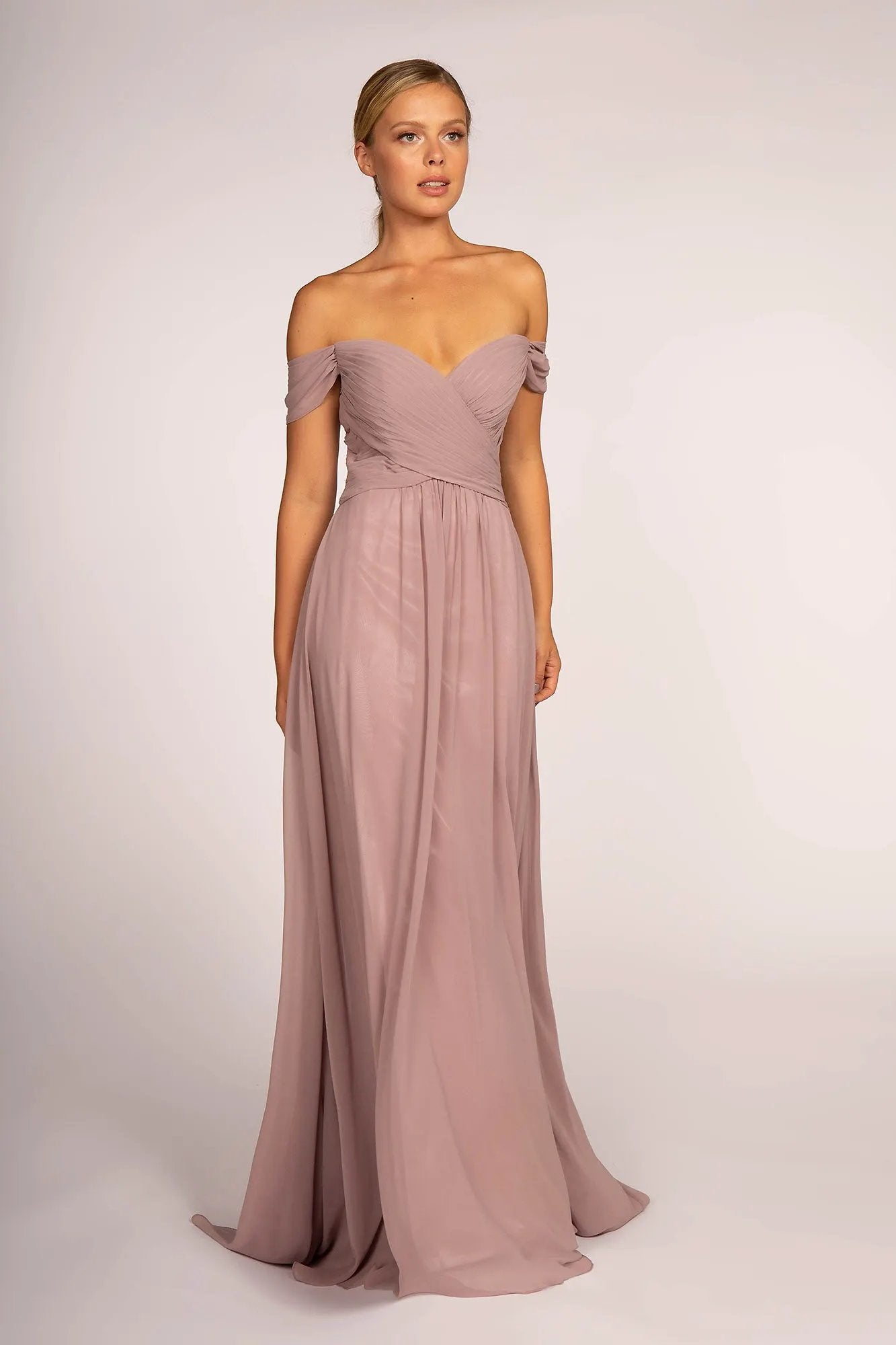 Off-the-Shoulder Chiffon Long Dress by Tux-USA