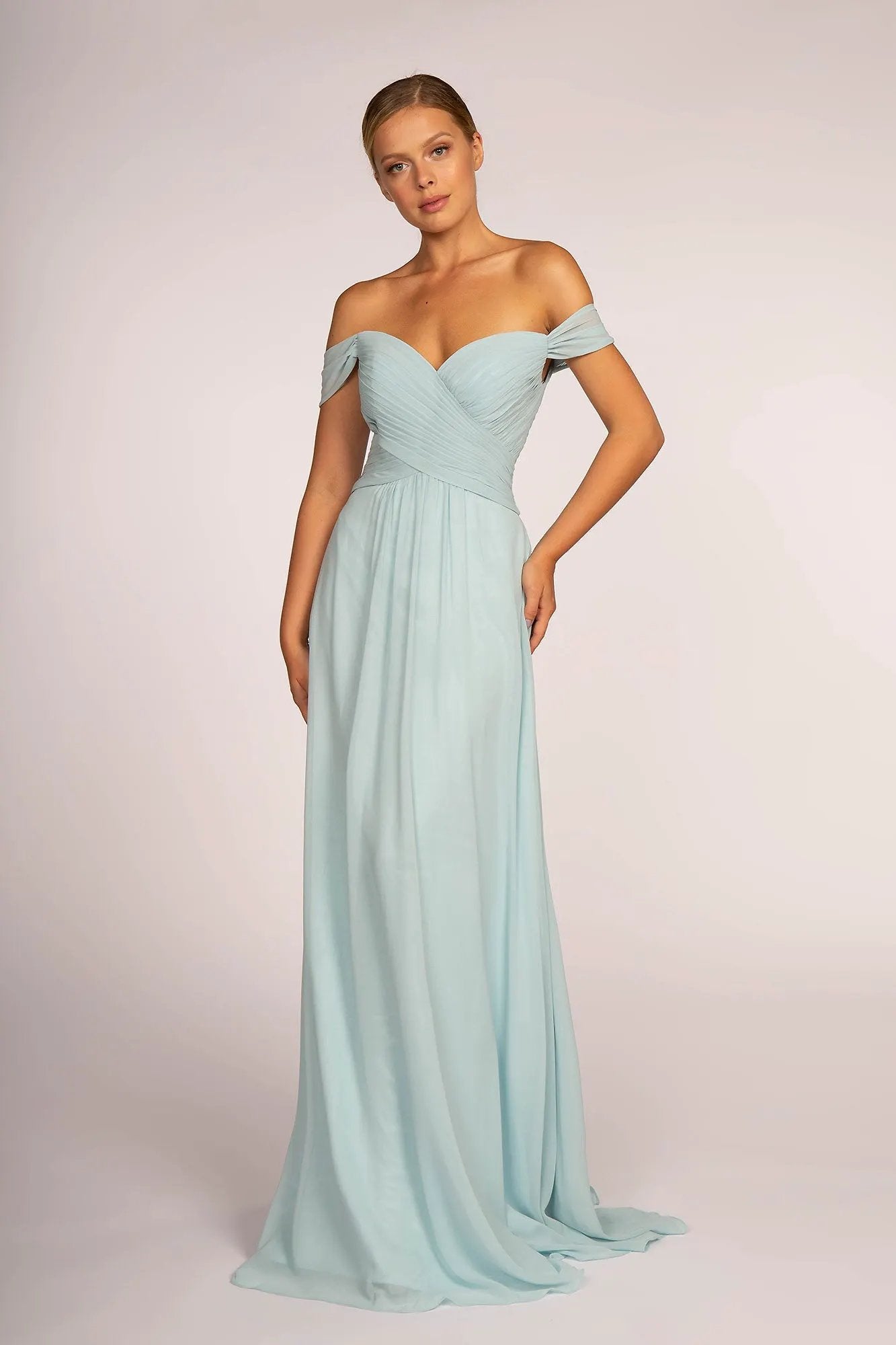Off-the-Shoulder Chiffon Long Dress by Tux-USA