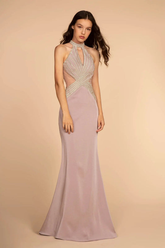 Jewel Embellished High-Neck Rome Jersey Prom Dress by Tux-USA