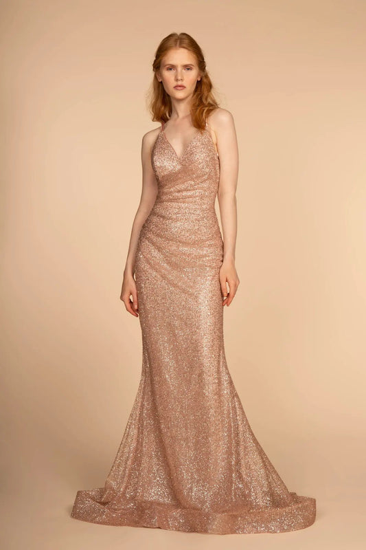 Corset-Back Glitter Long Dress by Tux-USA