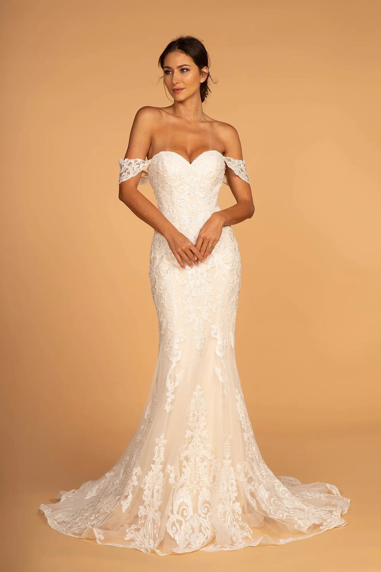 Sweethearted Embroidered Mesh Mermaid Wedding Gown by Tux-USA
