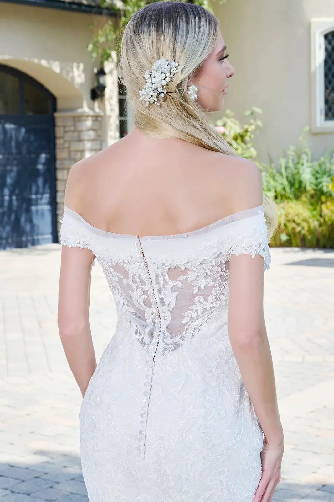 Mermaid Wedding Dress With Off-The-Shoulder Design And Embroidered Mesh by Tux-USA