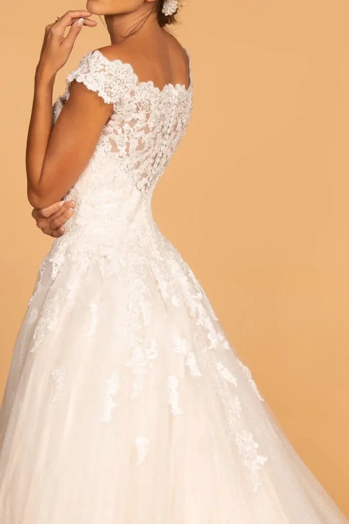 Boat-Neck Embroidered Mesh A-Line Wedding Gown by Tux-USA