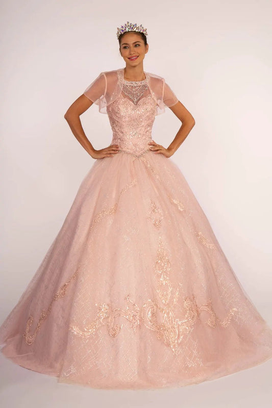 Jewel Embellished Bodice Glitter Mesh Quinceanera Dress by Tux-USA