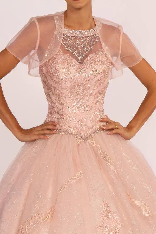 Jewel Embellished Bodice Glitter Mesh Quinceanera Dress by Tux-USA