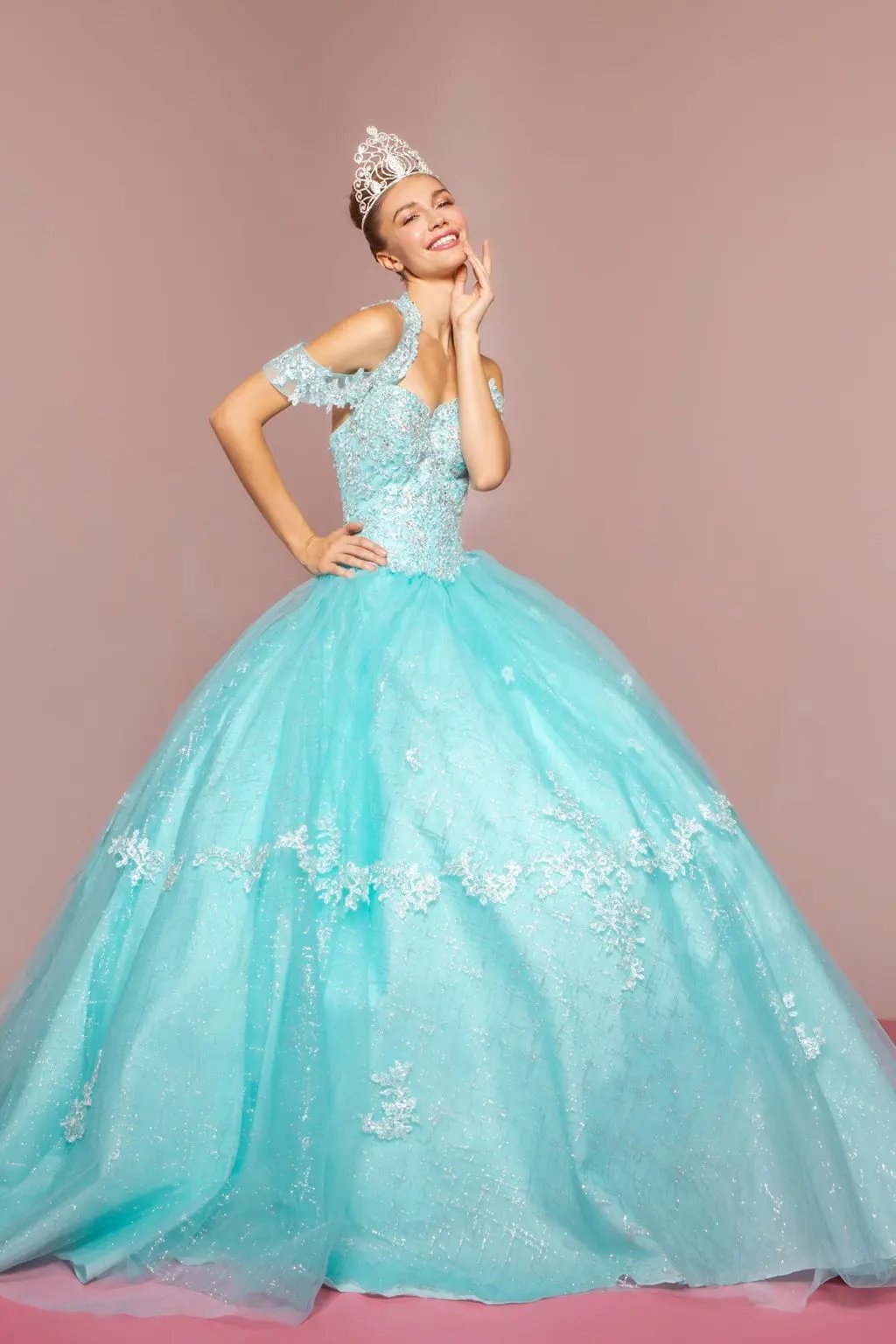 Embroidered Bodice Glitter Mesh Quinceanera Dress by Tux-USA