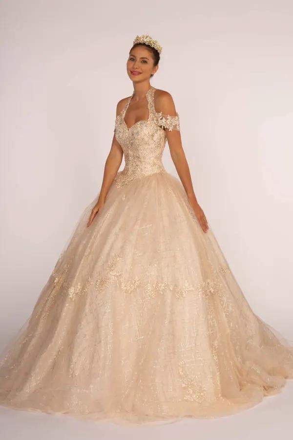 Embroidered Bodice Glitter Mesh Quinceanera Dress by Tux-USA