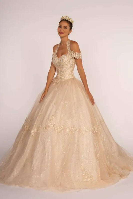 Embroidered Bodice Glitter Mesh Quinceanera Dress by Tux-USA