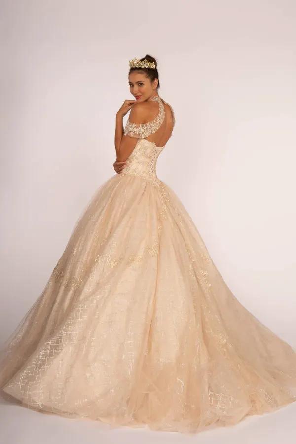 Embroidered Bodice Glitter Mesh Quinceanera Dress by Tux-USA