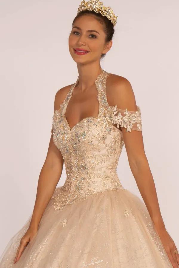 Embroidered Bodice Glitter Mesh Quinceanera Dress by Tux-USA