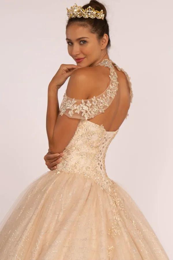 Embroidered Bodice Glitter Mesh Quinceanera Dress by Tux-USA