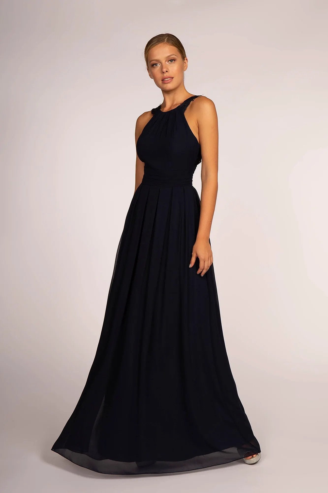 Lace-Strap Chiffon Long Dress by Tux-USA
